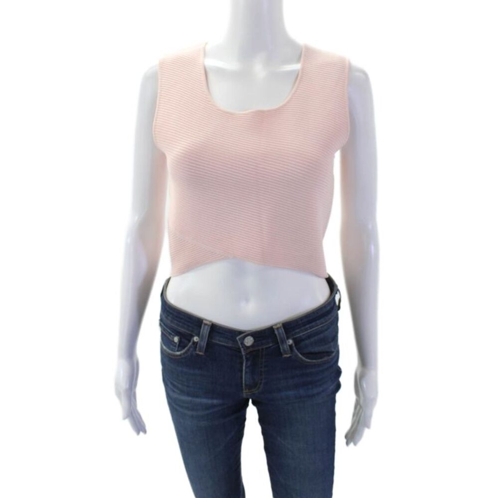 Timo Weiland Womens Sleeveless Ribbed Asymmetric Crop Top Pink Size L